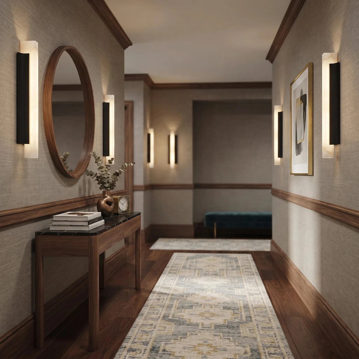 Backplate Linear Wall Sconce in black alabaster for Hallway light fixture by AUVIELIGHT