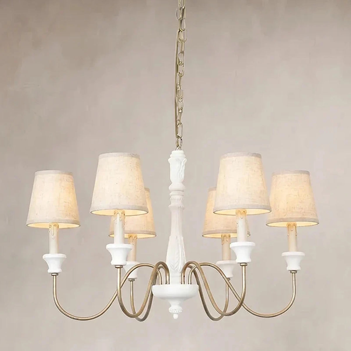 Baroque Distressed Candle Pendant Light for Kitchen Island by AUVIELIGHT, 6 heads D 70cm x H 50cm / ∅ 27.6″ x H 19.7″ / White / With lampshade