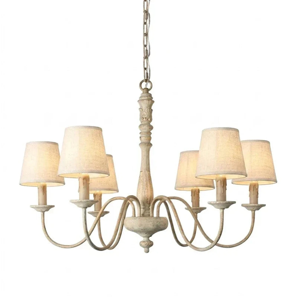 Baroque Distressed Candle Pendant Light for Kitchen Island by AUVIELIGHT, 6 heads D 70cm x H 50cm / ∅ 27.6″ x H 19.7″ / Old whtie / With