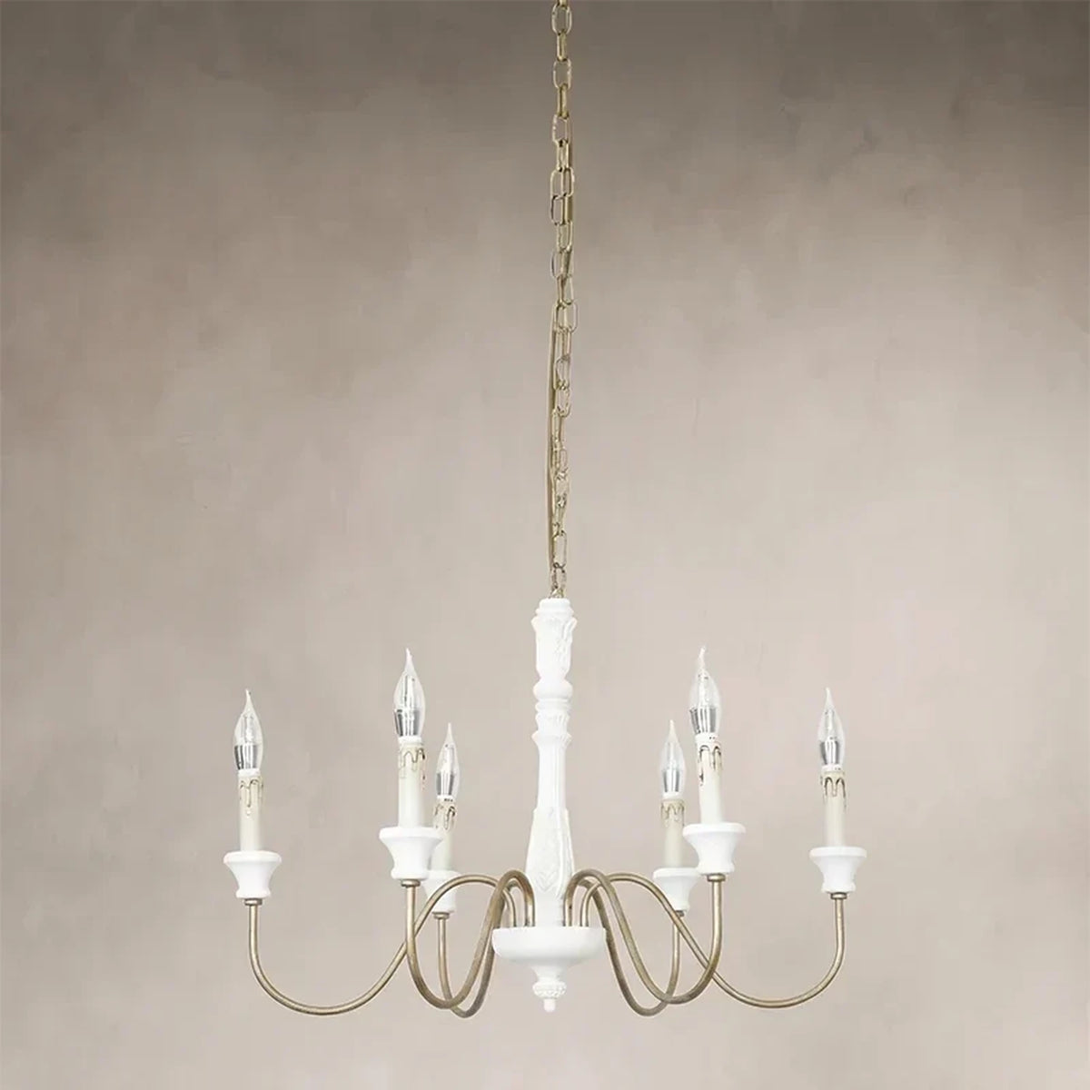 Baroque Distressed Candle Pendant Light for Kitchen Island by AUVIELIGHT, 6 heads D 70cm x H 50cm / ∅ 27.6″ x H 19.7″ / White / Without lampshade