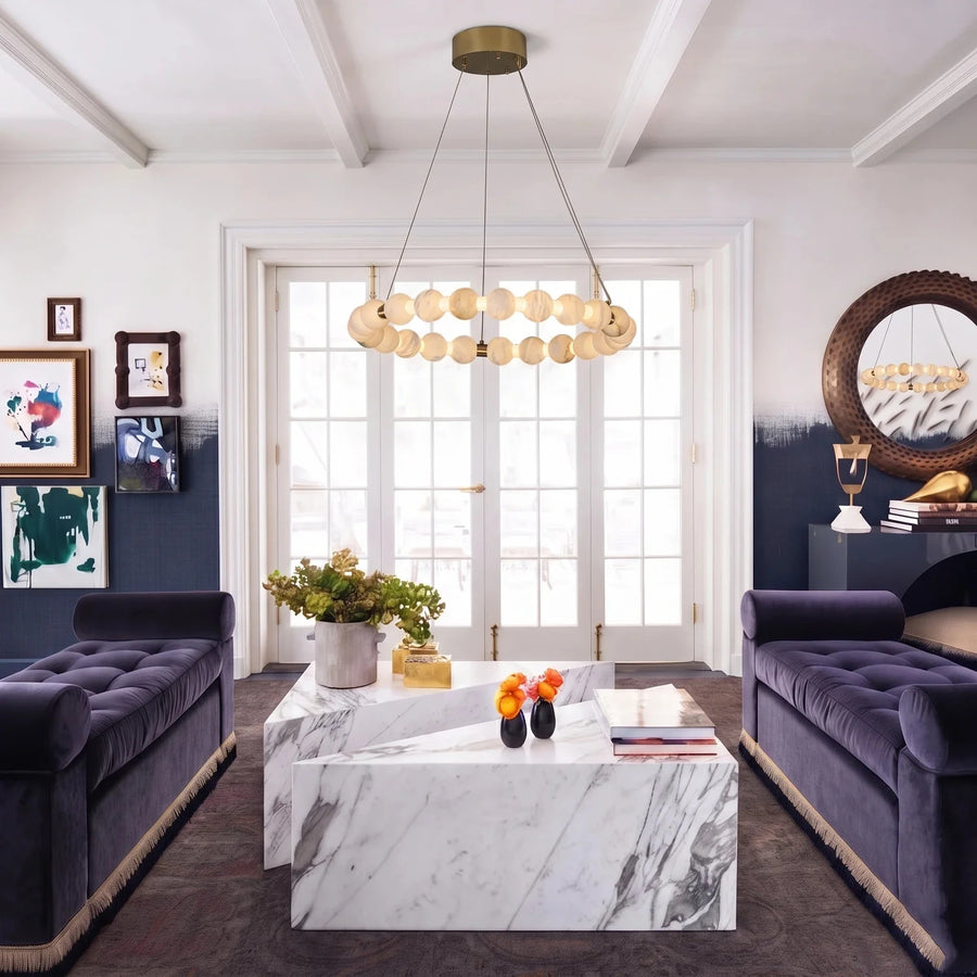 Bead Ring Chandelier in alabaster for Dining Room light fixture by AUVIELIGHT