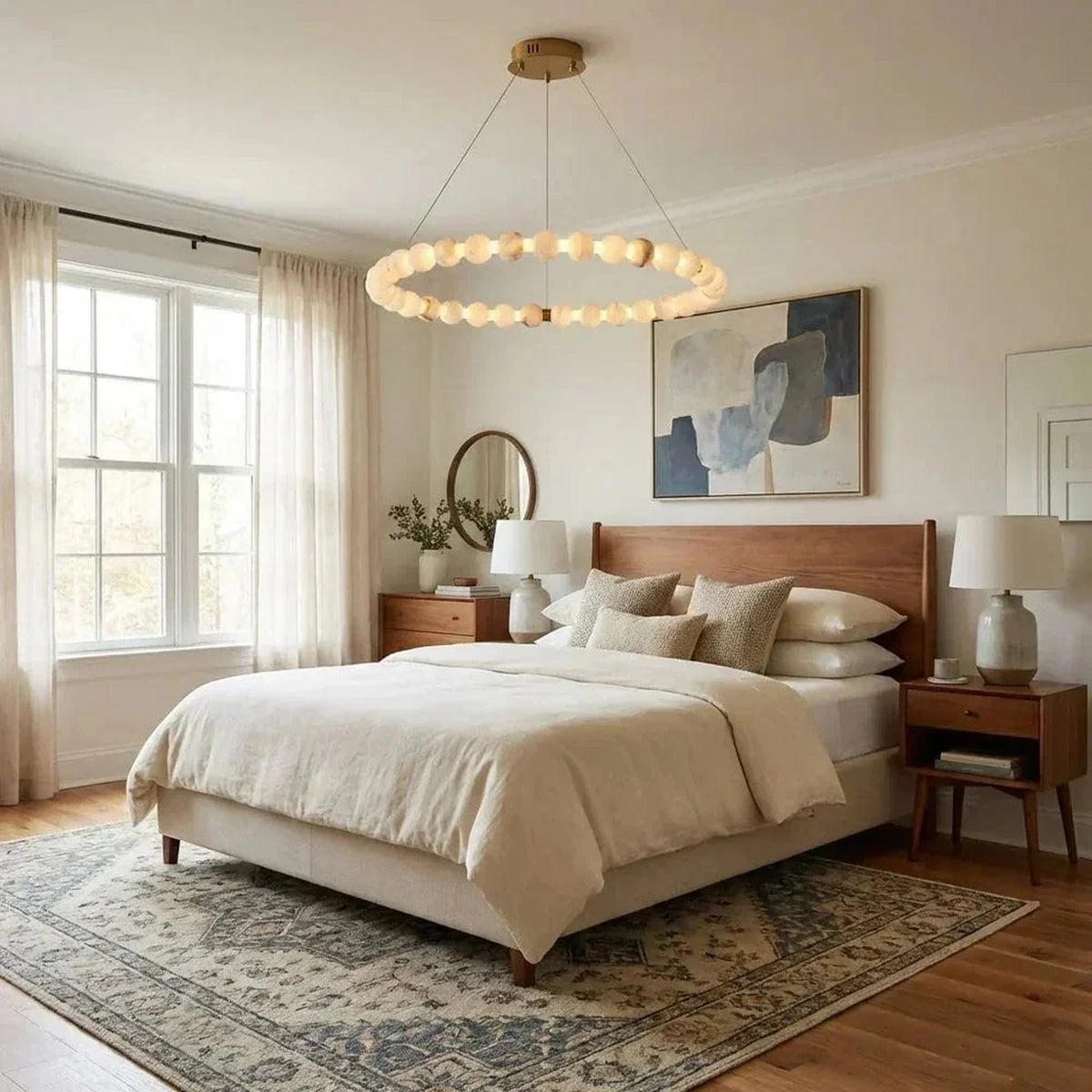 Bead Ring Chandelier in alabaster for Dining Room by AUVIELIGHT