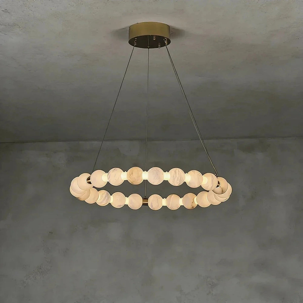 Bead Ring Chandelier in alabaster for Dining Room by AUVIELIGHT, ∅23.6″ x H 2.4″ / Warm Light