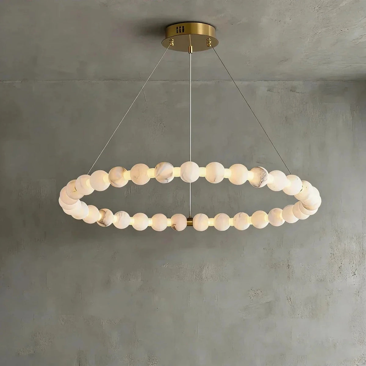Bead Ring Chandelier in alabaster for Dining Room by AUVIELIGHT, ∅31.5″ x H 2.4″ / Warm Light