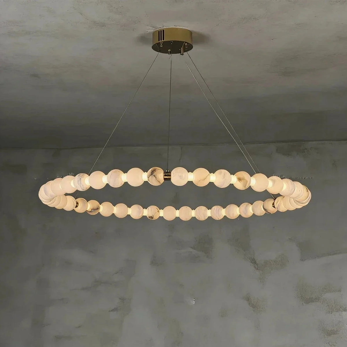 Bead Ring Chandelier in alabaster for Dining Room by AUVIELIGHT, ∅39.4″ x H 2.4″ / Warm Light