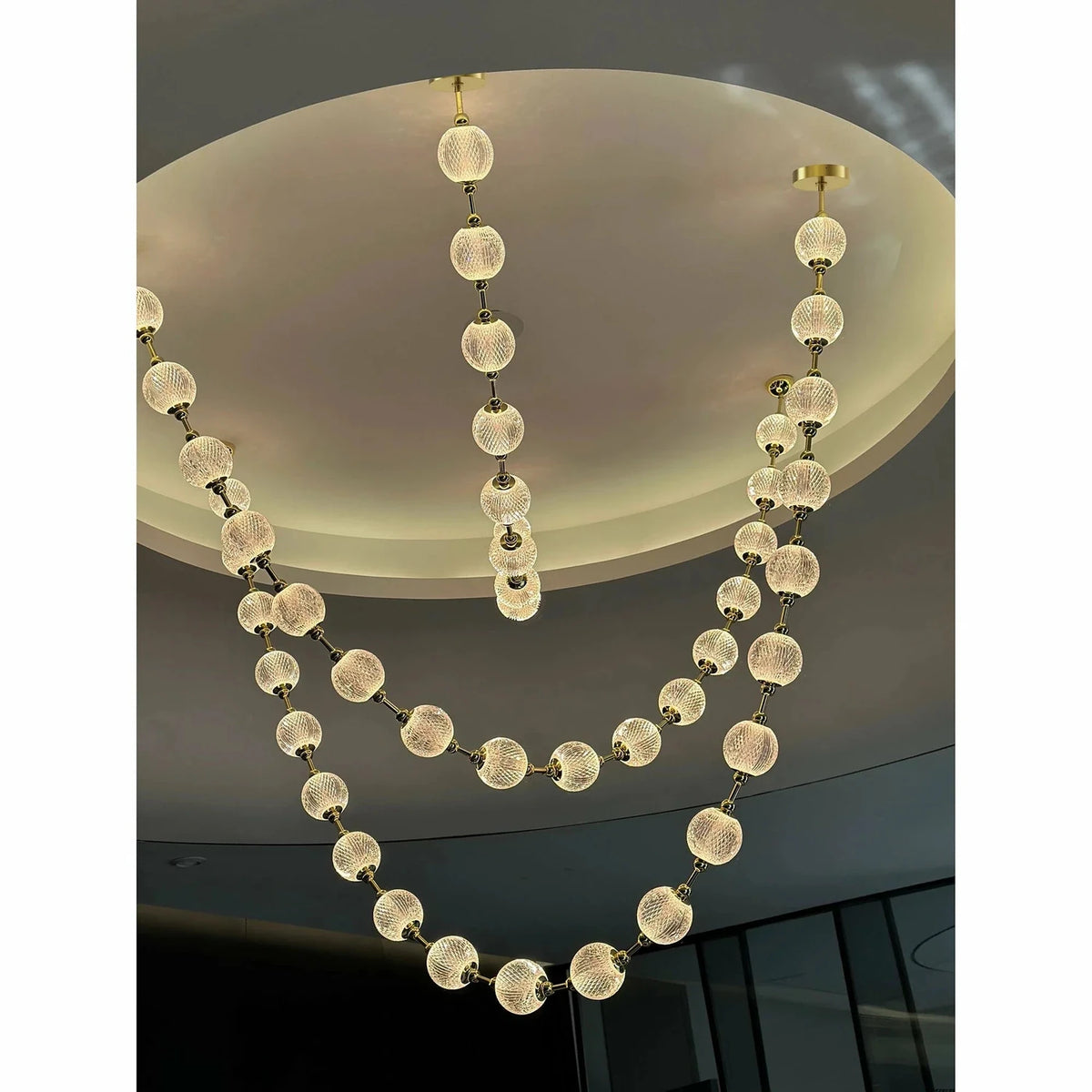 Beaded Strand Chandelier for Dining Room light fixture by AUVIELIGHT, 3 STRIPS 47 BALLS (GOLD & CLEAR GLASS) / Warm Light and 1 other sizes