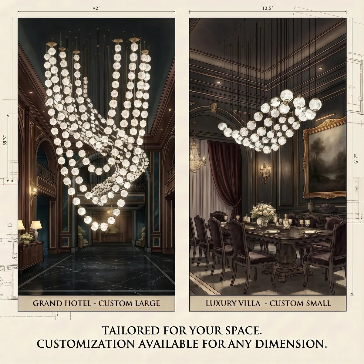 Beaded Strand Chandelier for Dining Room light fixture by AUVIELIGHT, SUPPORT CUSTOMIZED DRAWINGS / Warm Light