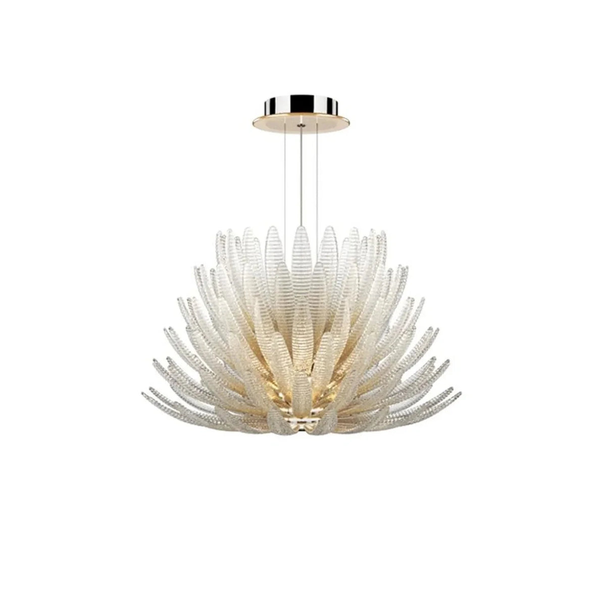 Blooming Lotus Chandelier in glass for Dining Room by AUVIELIGHT, ∅ 23.6" x H 15.7" / Chrome & Graded Yellow / Warm Light