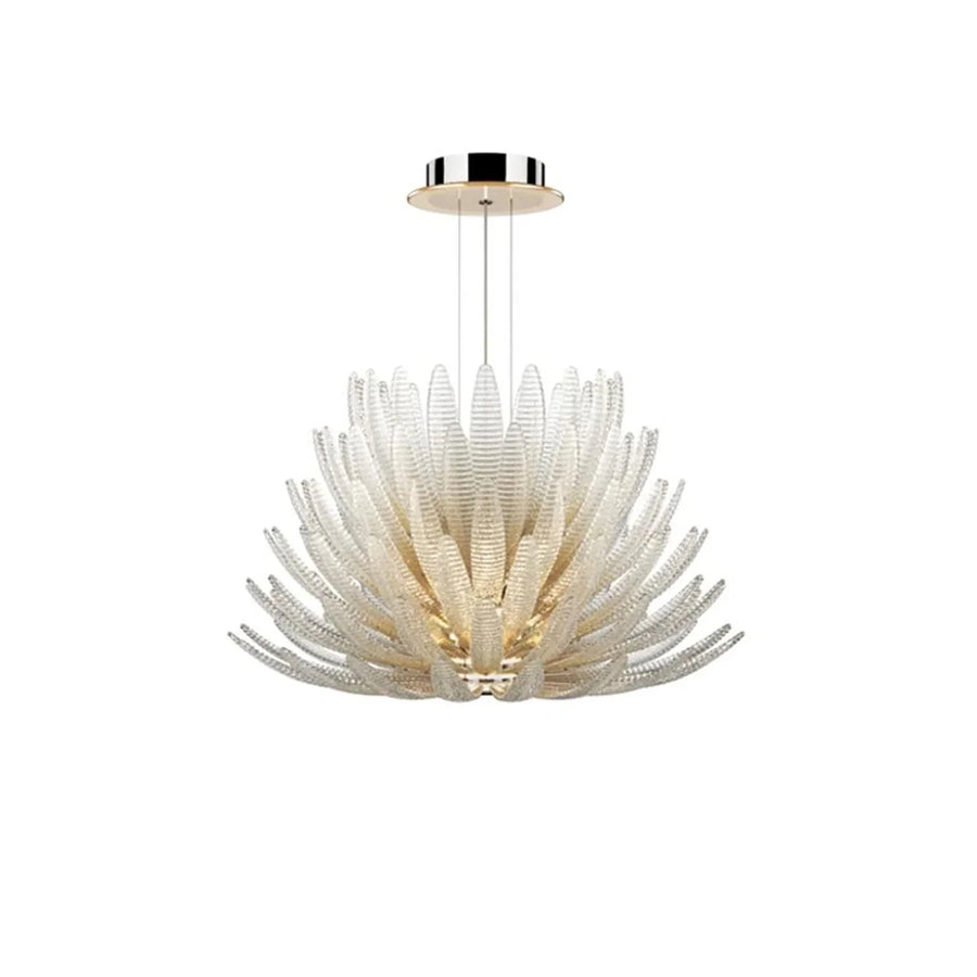 Blooming Lotus Chandelier in glass for Dining Room by AUVIELIGHT, ∅ 23.6" x H 15.7" / Chrome & Graded Yellow / Warm Light