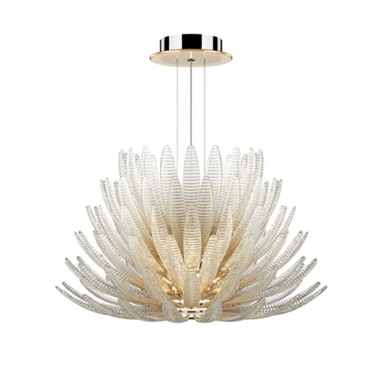 Blooming Lotus Chandelier in glass for Dining Room by AUVIELIGHT, ∅ 35.4" x H 21.7" / Chrome & Graded Yellow / Warm Light