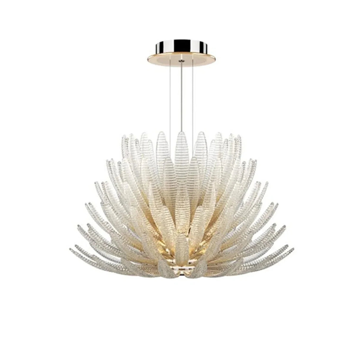 Blooming Lotus Chandelier in glass for Dining Room by AUVIELIGHT, ∅ 27.6" x H 17.7" / Chrome & Graded Yellow / Warm Light