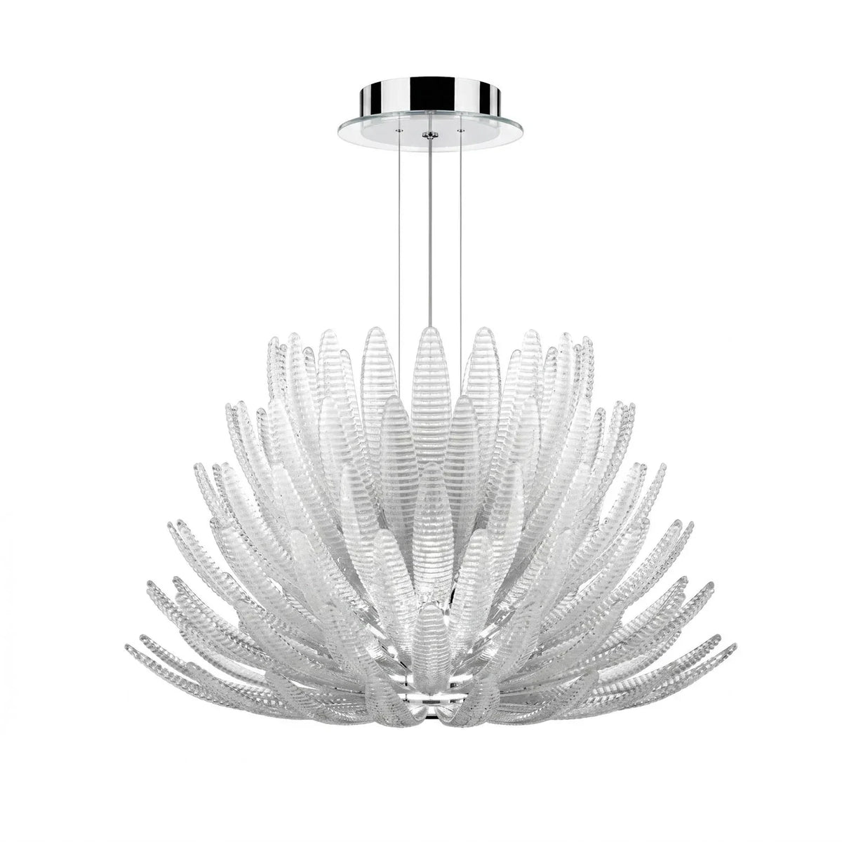 Blooming Lotus Chandelier in glass for Dining Room by AUVIELIGHT, ∅ 35.4" x H 21.7" / Chrome &Clear / Warm Light