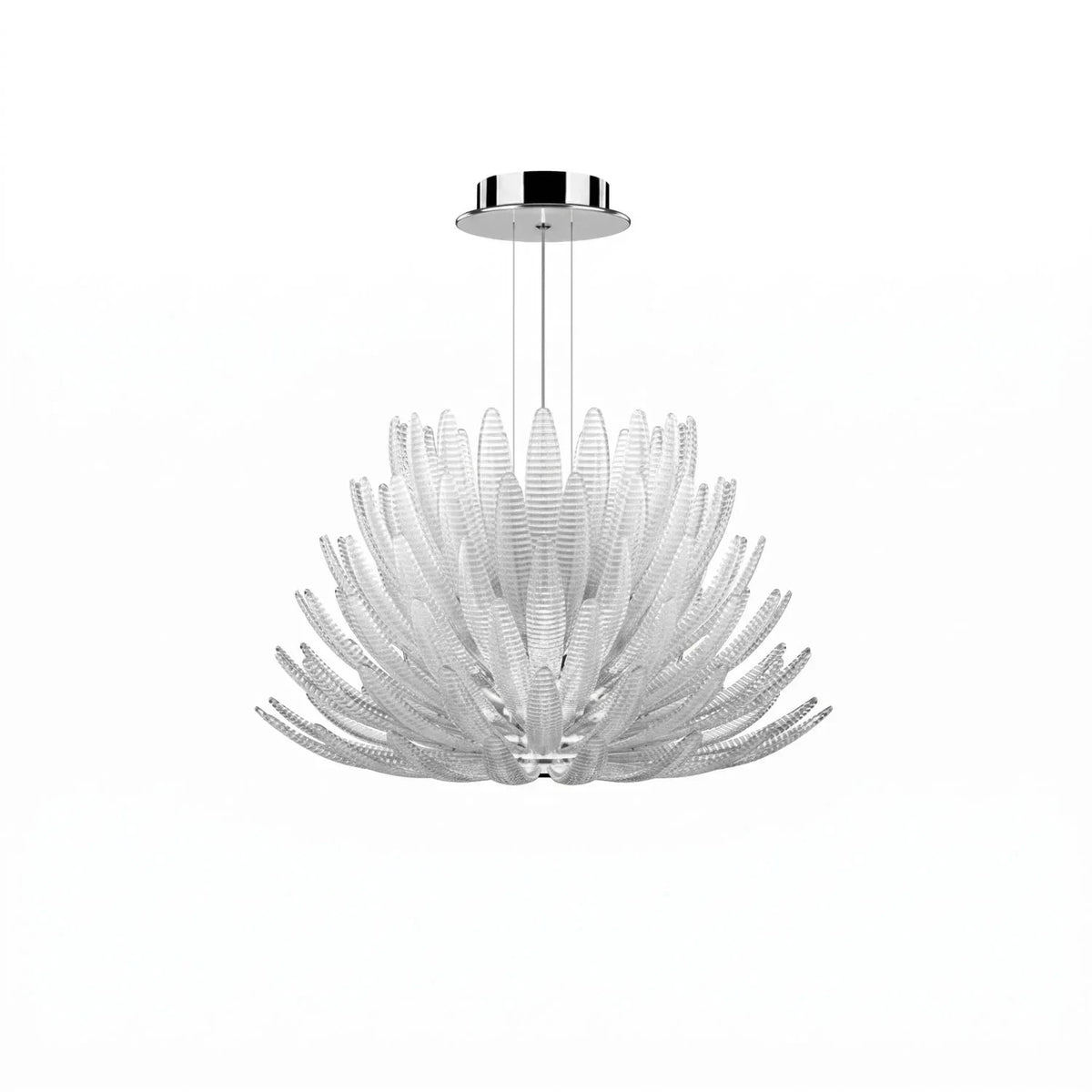 Blooming Lotus Chandelier in glass for Dining Room by AUVIELIGHT, ∅ 23.6" x H 15.7" / Chrome &Clear / Warm Light