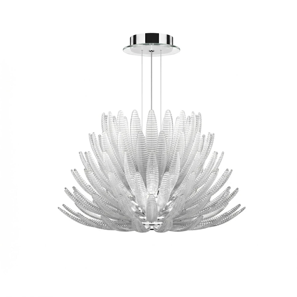 Blooming Lotus Chandelier in glass for Dining Room by AUVIELIGHT, ∅ 27.6" x H 17.7" / Chrome &Clear / Warm Light