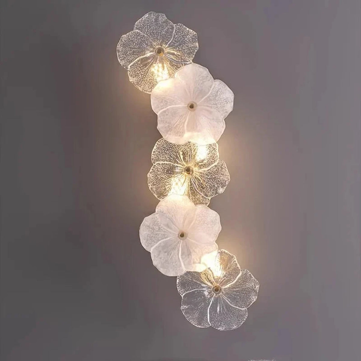 Botanical Blossom Wall Sconce in glass for Hallway by AUVIELIGHT, ∅ 10.2″ x H 22.4″ / Dia 26cm x H 57cm / White + Transparent