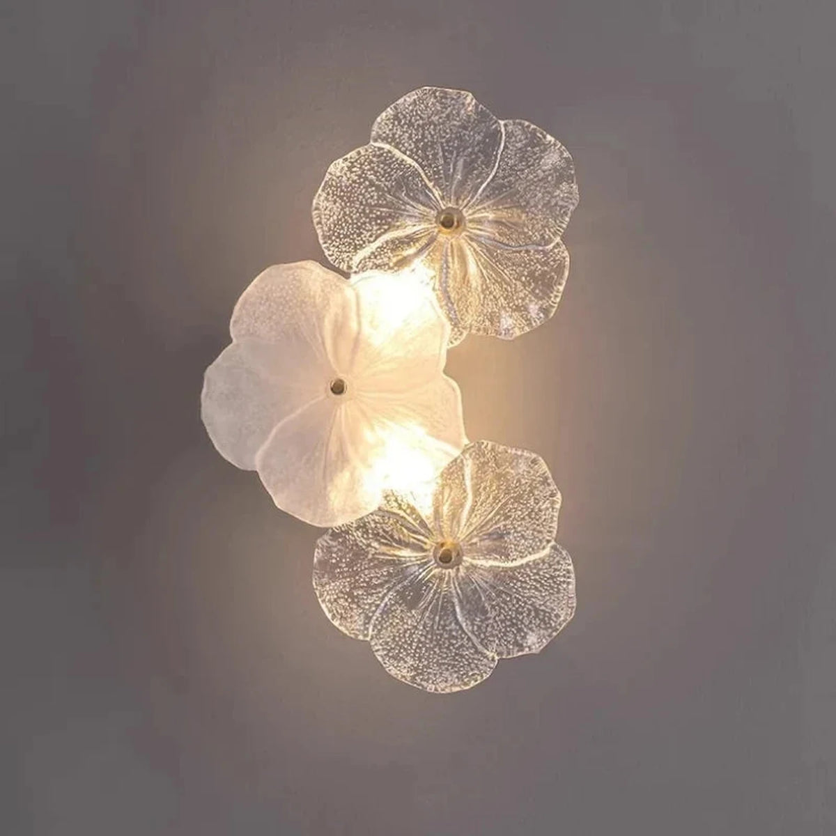Botanical Blossom Wall Sconce in glass for Hallway by AUVIELIGHT, ∅ 7.5″ x H 13″ / Dia 19cm x H 33cm / White + Transparent