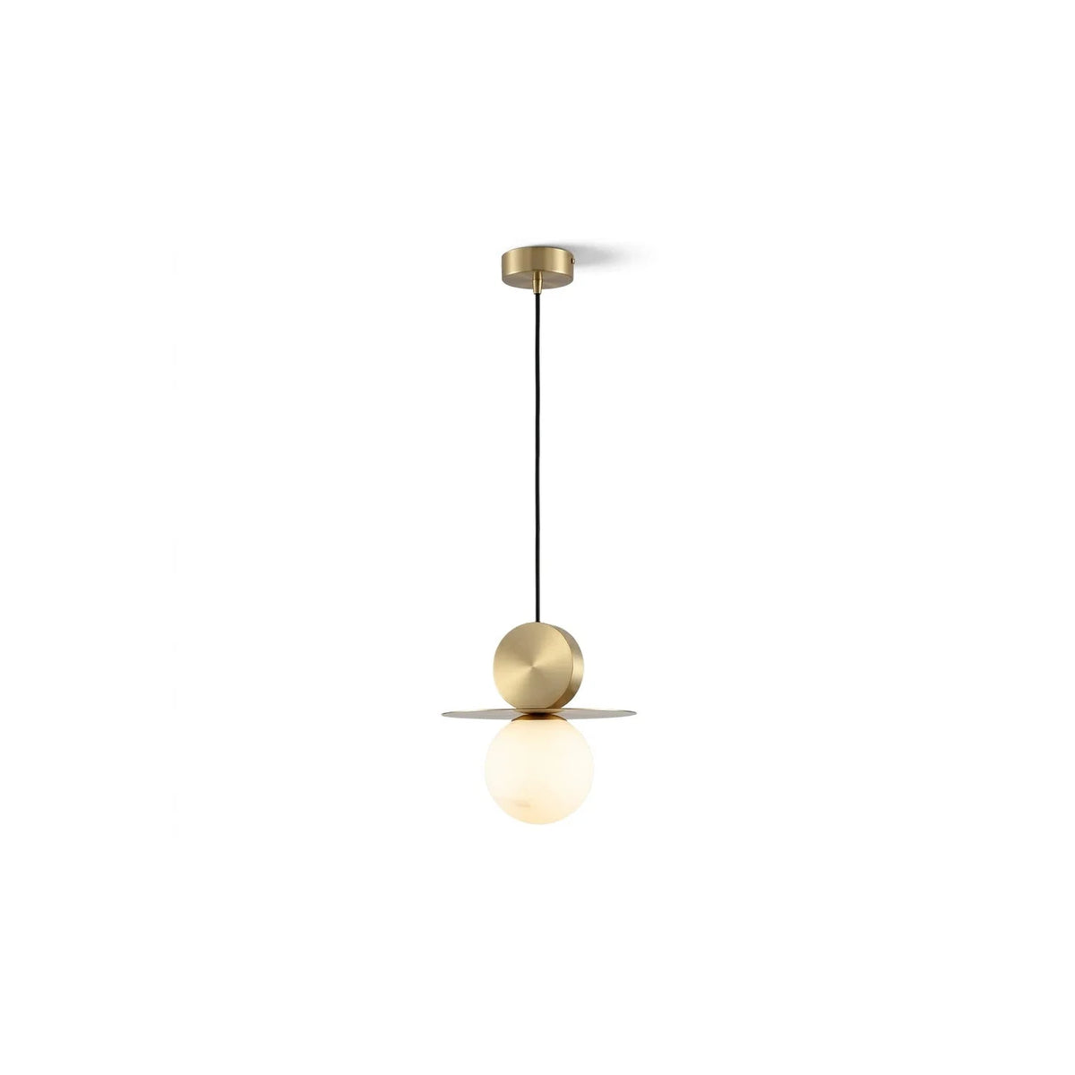 Brass Disc & Alabaster Globe Pendant Light by AUVIELIGHT