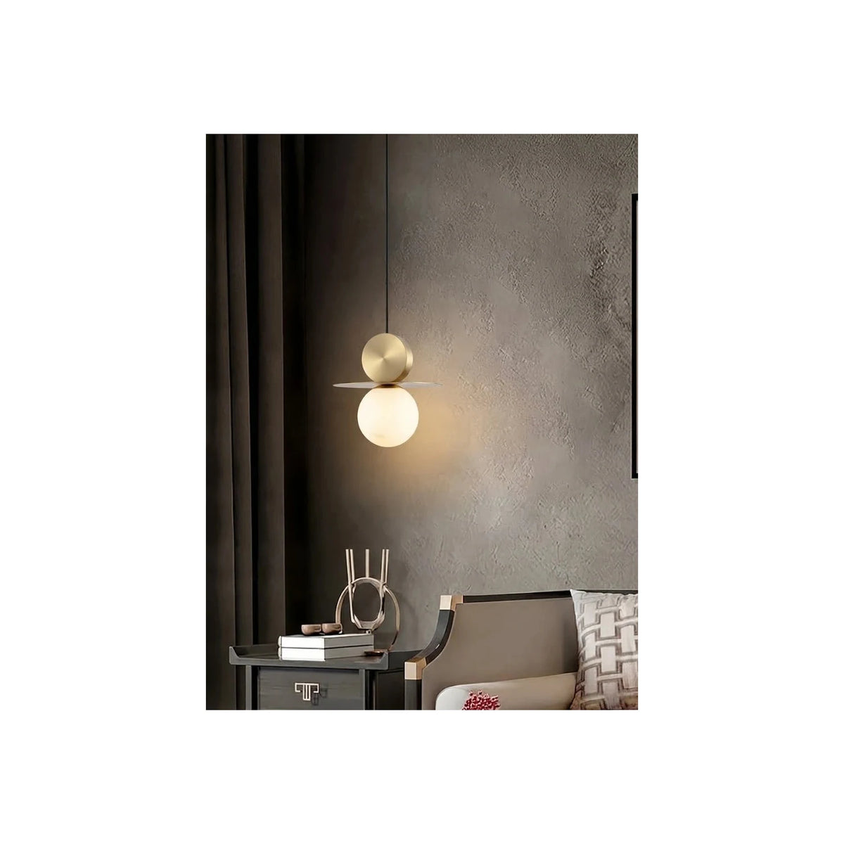 Brass Disc & Alabaster Globe Pendant Light by AUVIELIGHT