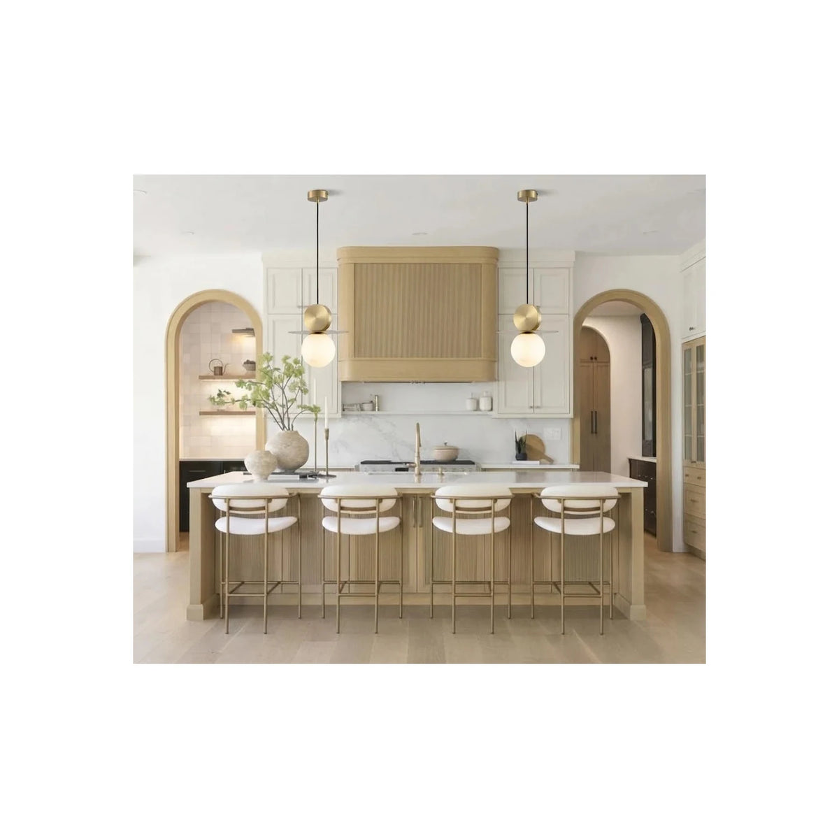 Brass Disc & Alabaster Globe Pendant Light by AUVIELIGHT