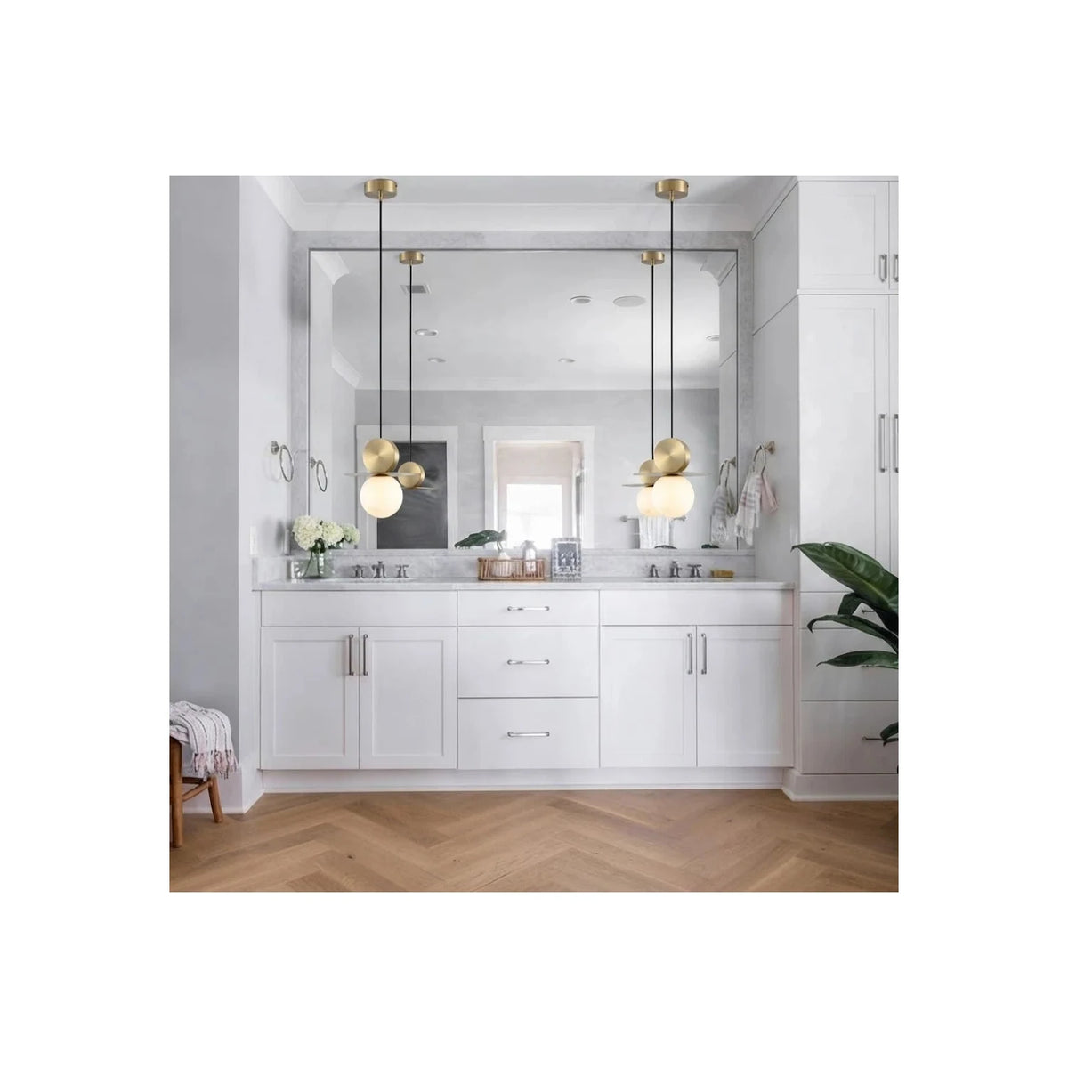 Brass Disc & Alabaster Globe Pendant Light by AUVIELIGHT