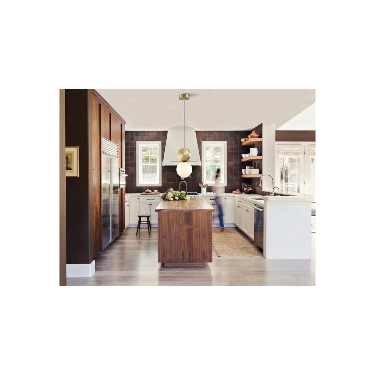 Brass Disc & Alabaster Globe Pendant Light by AUVIELIGHT