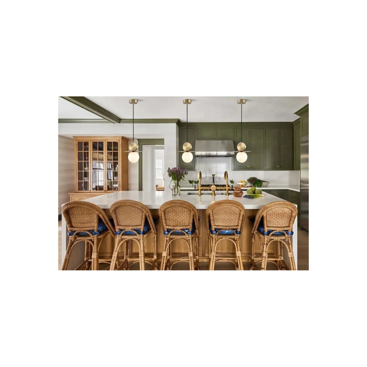 Brass Disc & Alabaster Globe Pendant Light by AUVIELIGHT