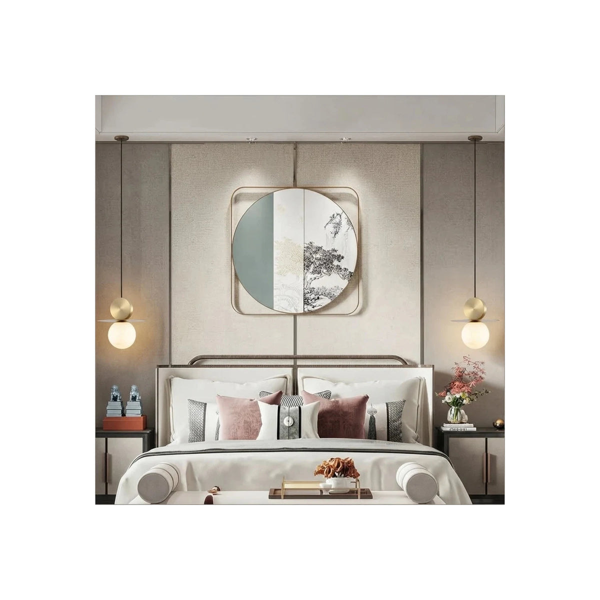 Brass Disc & Alabaster Globe Pendant Light by AUVIELIGHT
