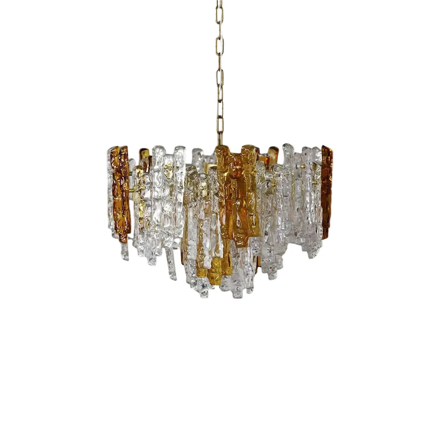 Brutalist Chandelier in amber ice glass for Dining Room by AUVIELIGHT