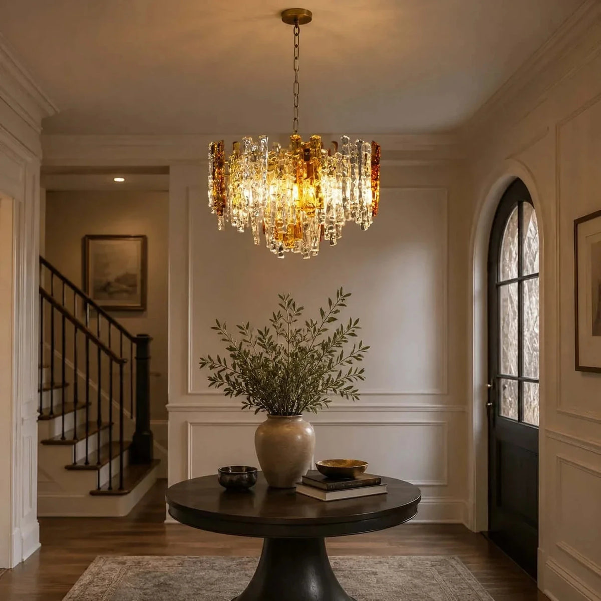 Brutalist Chandelier in amber ice glass for Dining Room by AUVIELIGHT