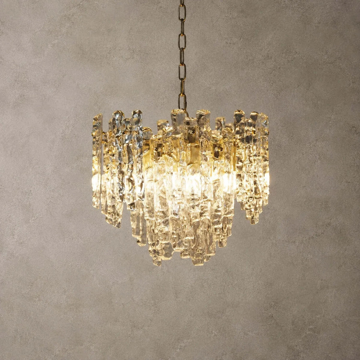 Brutalist Chandelier in amber ice glass for Dining Room by AUVIELIGHT, Dia 16.9" x H 13.4" / Clear