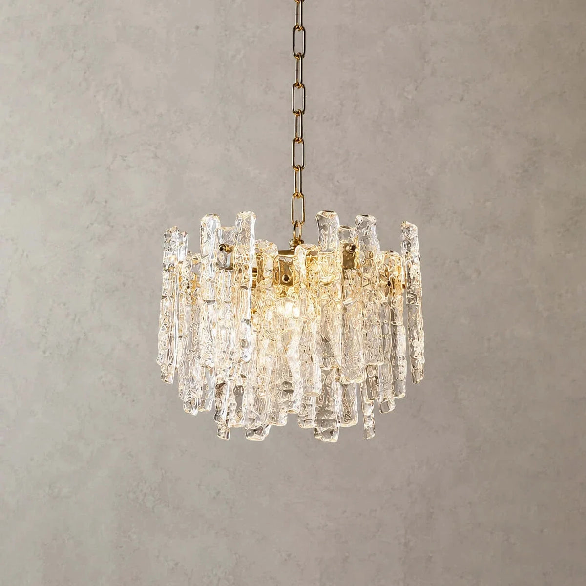Brutalist Chandelier in amber ice glass for Dining Room by AUVIELIGHT, Dia 14.2" x H 12.2" / Clear