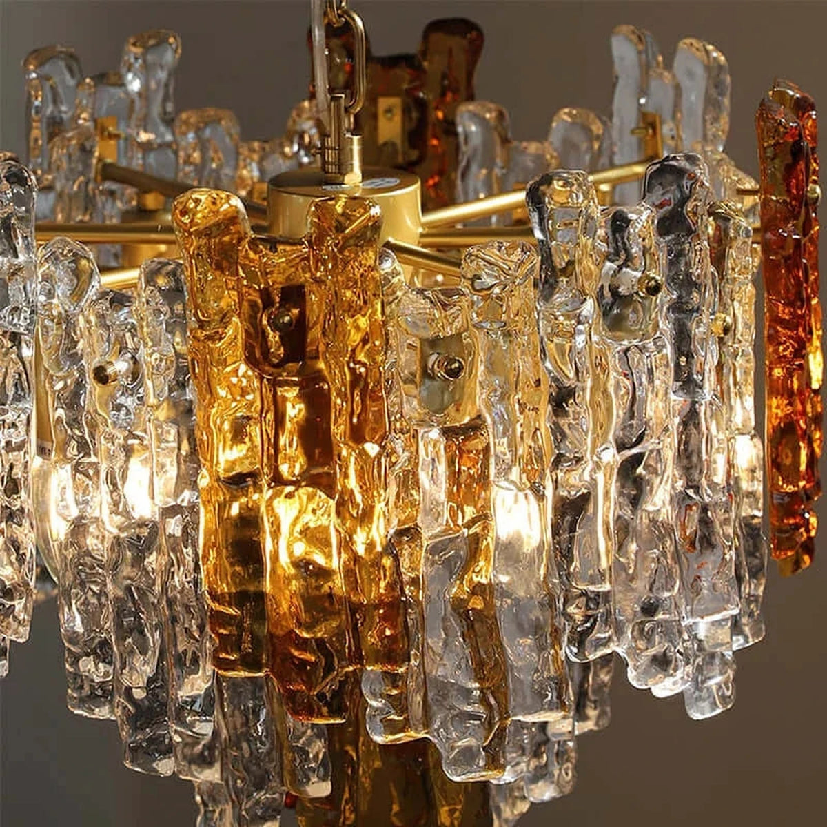 Brutalist Chandelier in amber ice glass for Dining Room by AUVIELIGHT