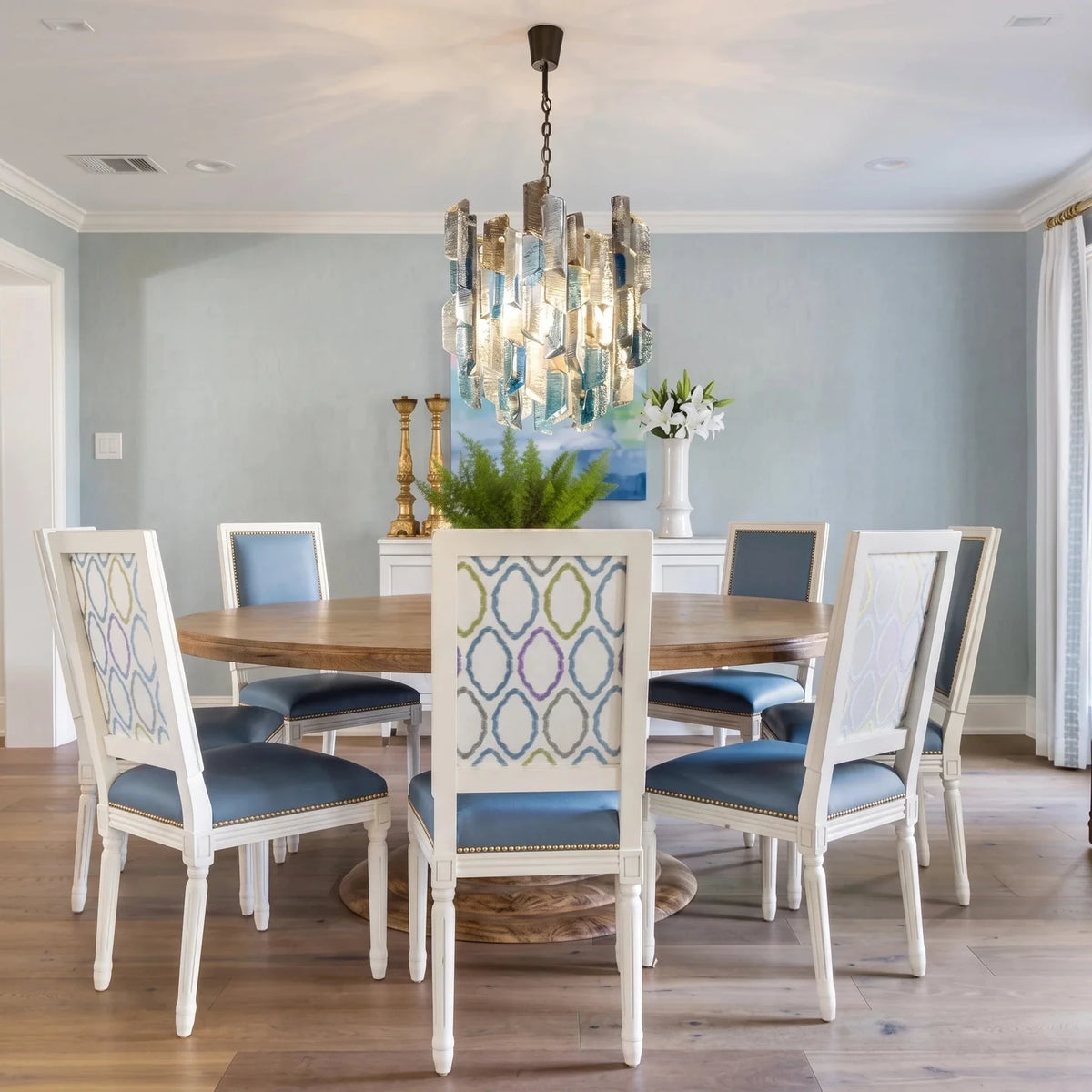 Brutalist Cylinder Chandelier in ice glass for Dining Room by AUVIELIGHT