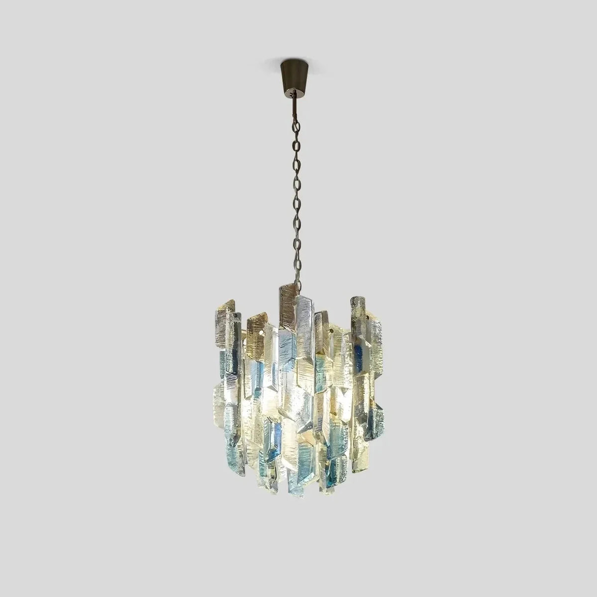 Brutalist Cylinder Chandelier in ice glass for Dining Room by AUVIELIGHT, Dia 39cm x H 38cm / ∅ 15.4" x H 15" / Gradient Icy Blue