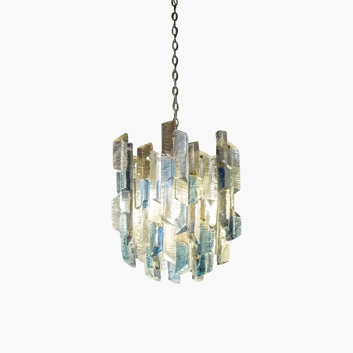 Brutalist Cylinder Chandelier in ice glass for Dining Room by AUVIELIGHT, Dia 49cm x H 38cm / ∅ 19.3" x H 15" / Gradient Icy Blue
