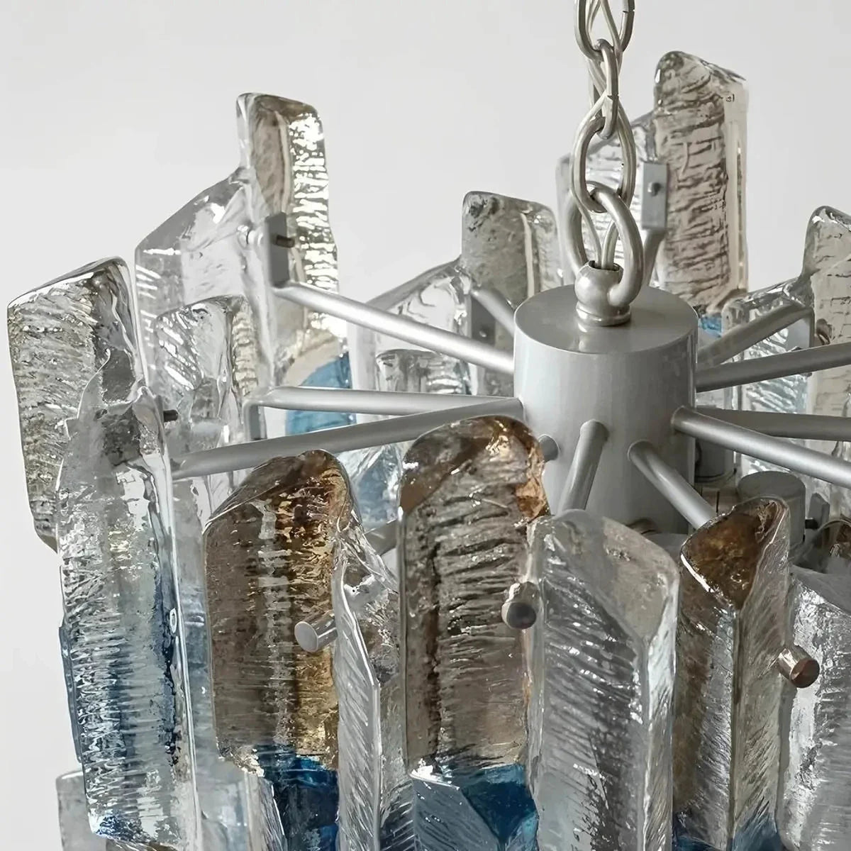 Brutalist Cylinder Chandelier in ice glass for Dining Room by AUVIELIGHT