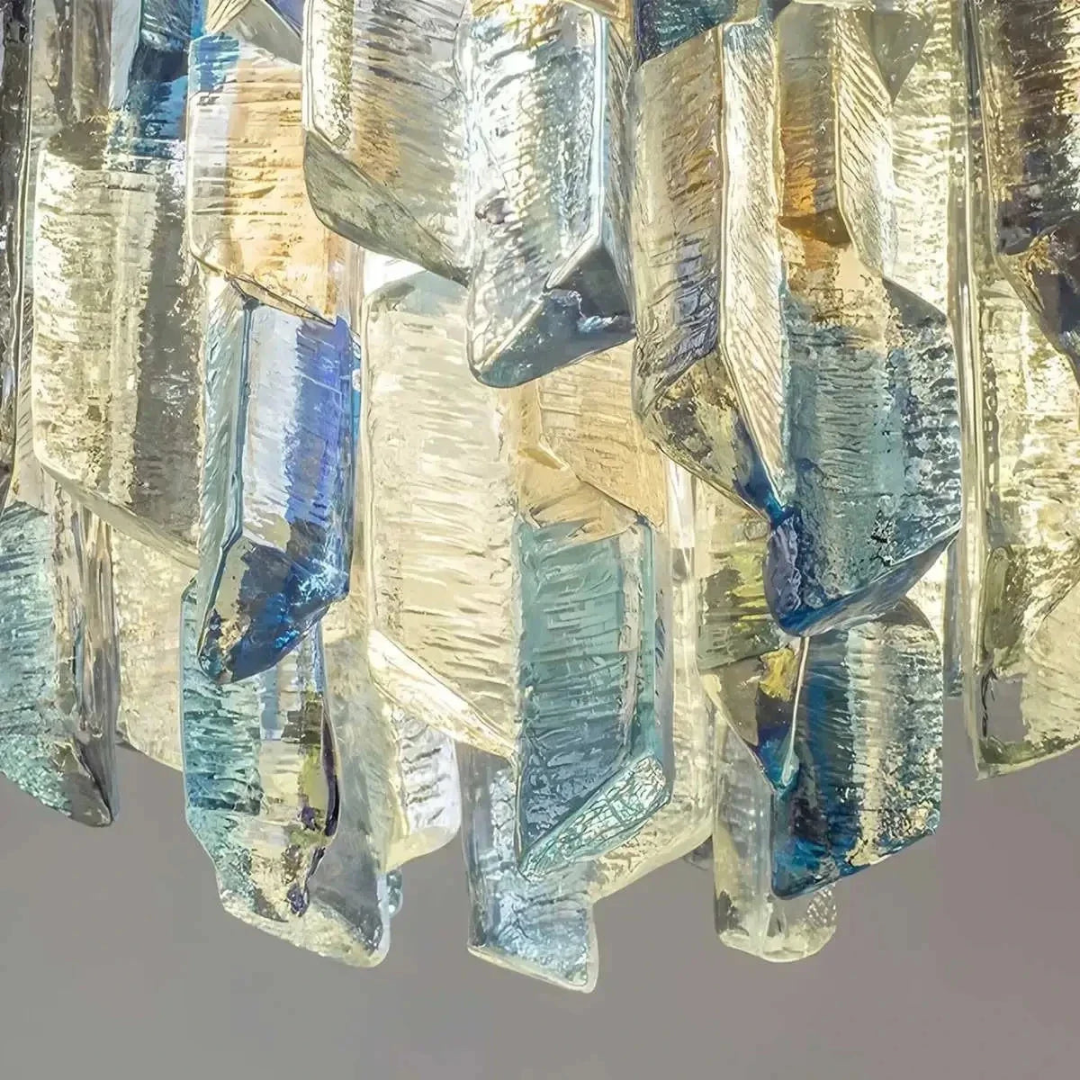 Brutalist Cylinder Chandelier in ice glass for Dining Room by AUVIELIGHT