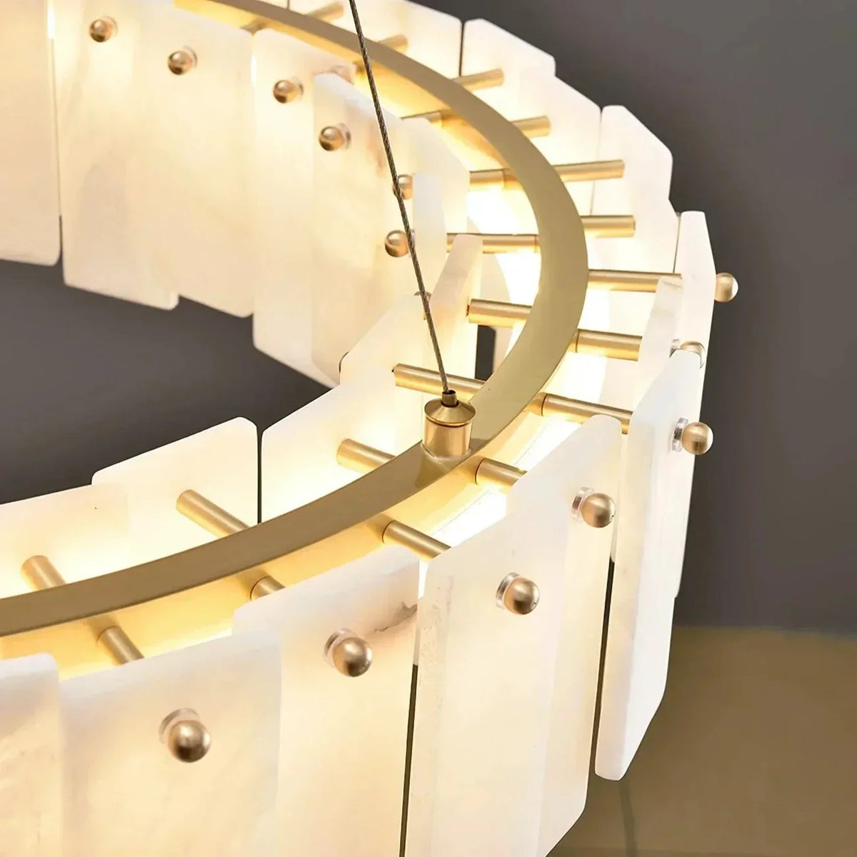 Cable-Hung Ring Chandelier in alabaster for Dining Room light fixture by AUVIELIGHT