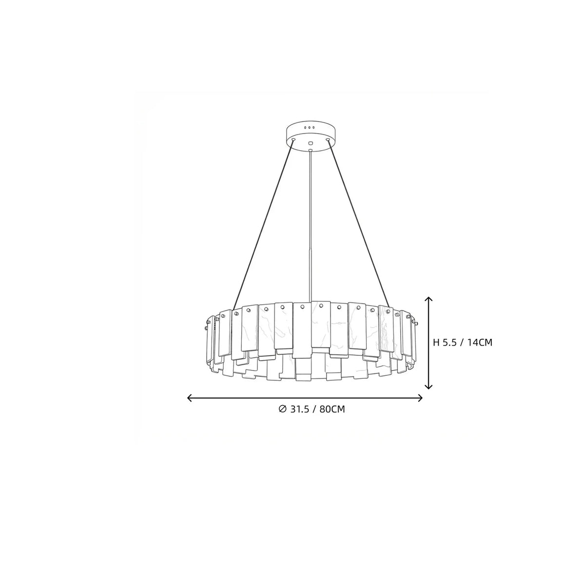 Cable-Hung Ring Chandelier in alabaster for Dining Room light fixture by AUVIELIGHT