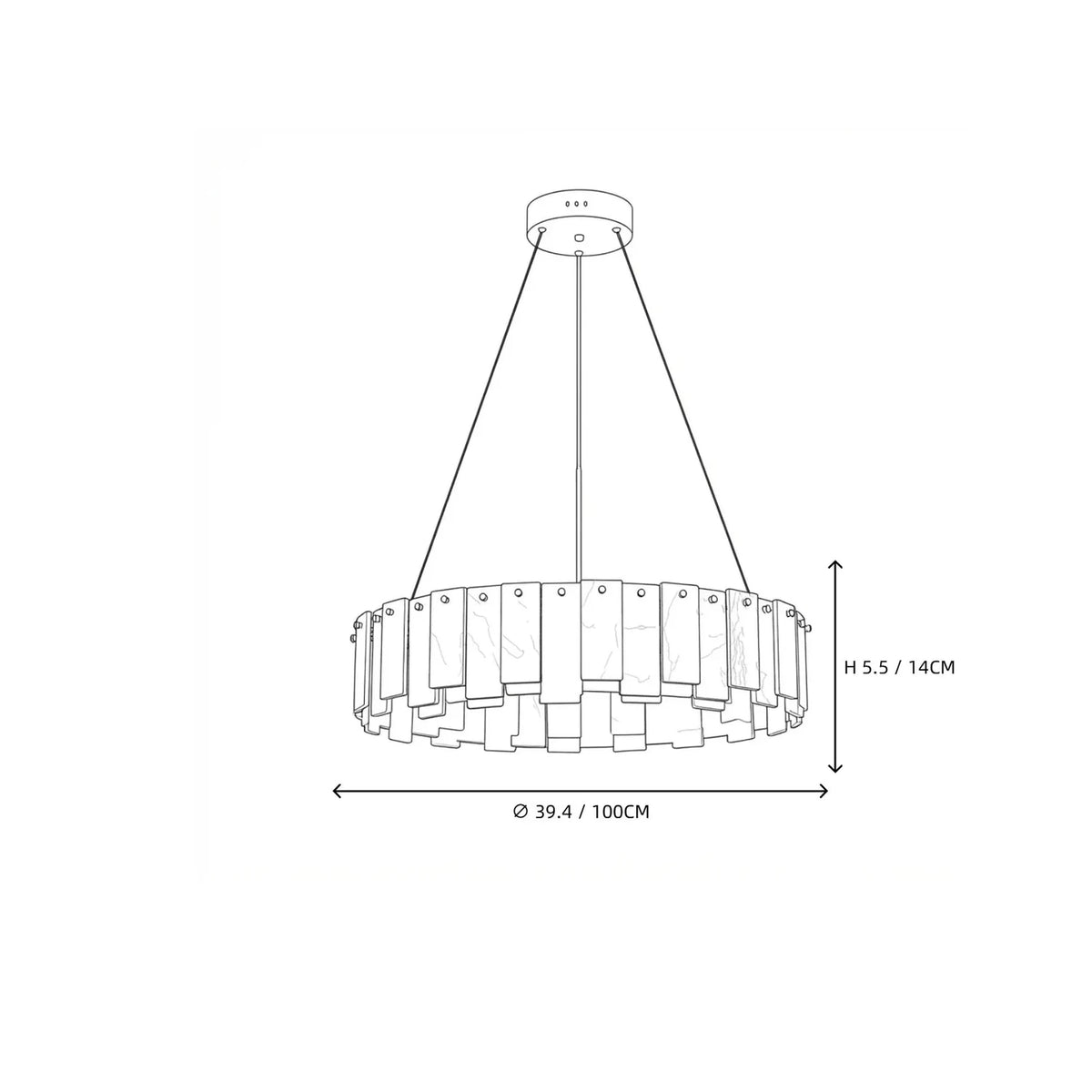 Cable-Hung Ring Chandelier in alabaster for Dining Room light fixture by AUVIELIGHT