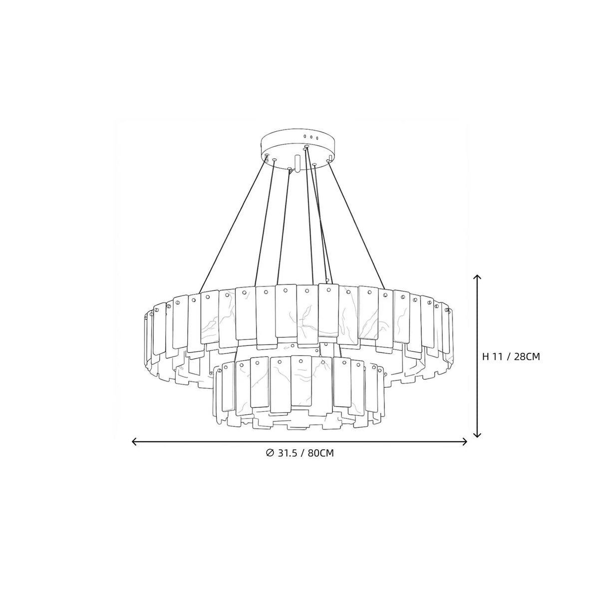 Cable-Hung Ring Chandelier in alabaster for Dining Room light fixture by AUVIELIGHT