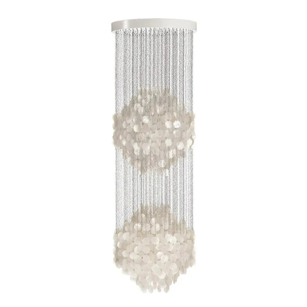 Capiz Shell Flush Mount for Low Ceilings light fixture by AUVIELIGHT, Two Layers: D 60cm x H 192cm / ∅ 23.6″ x H 75.6″ / White