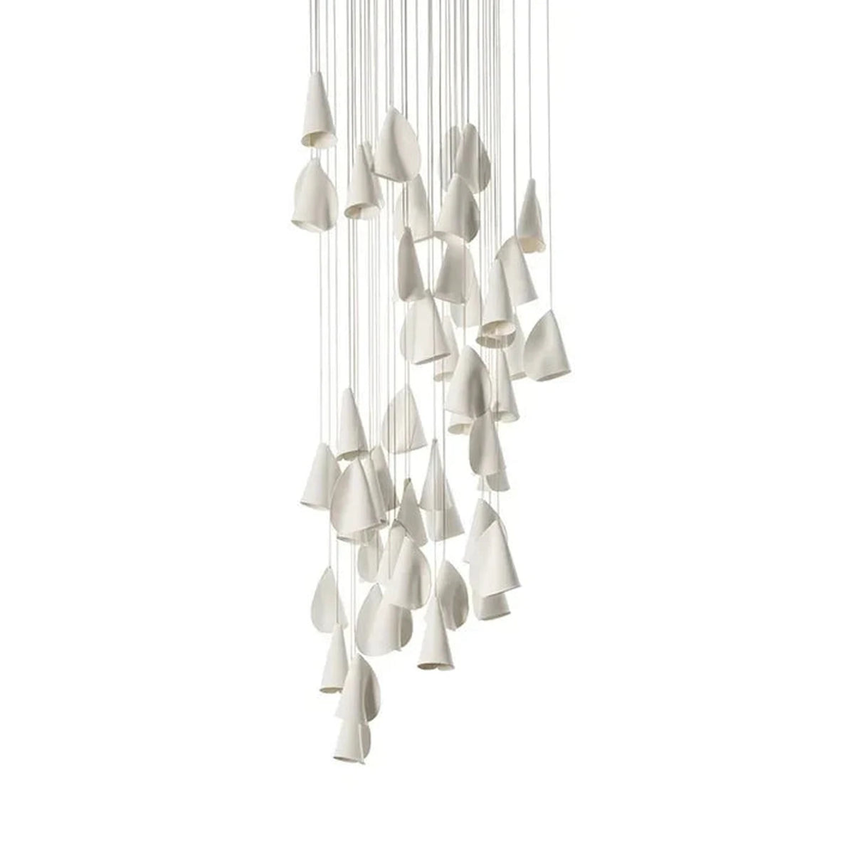 Cascade Petal Chandelier in porcelain for Dining Room light fixture by AUVIELIGHT, 50 heads Square canopy: D 80cm x H 500cm / ∅ 31.5″ x H 196.9″