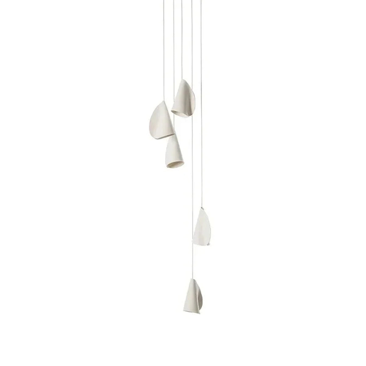 Cascade Petal Chandelier in porcelain for Dining Room light fixture by AUVIELIGHT, 5 heads Rouny canopy : D 20cm x H 250cm / ∅ 7.9″ x H 98.4″ /