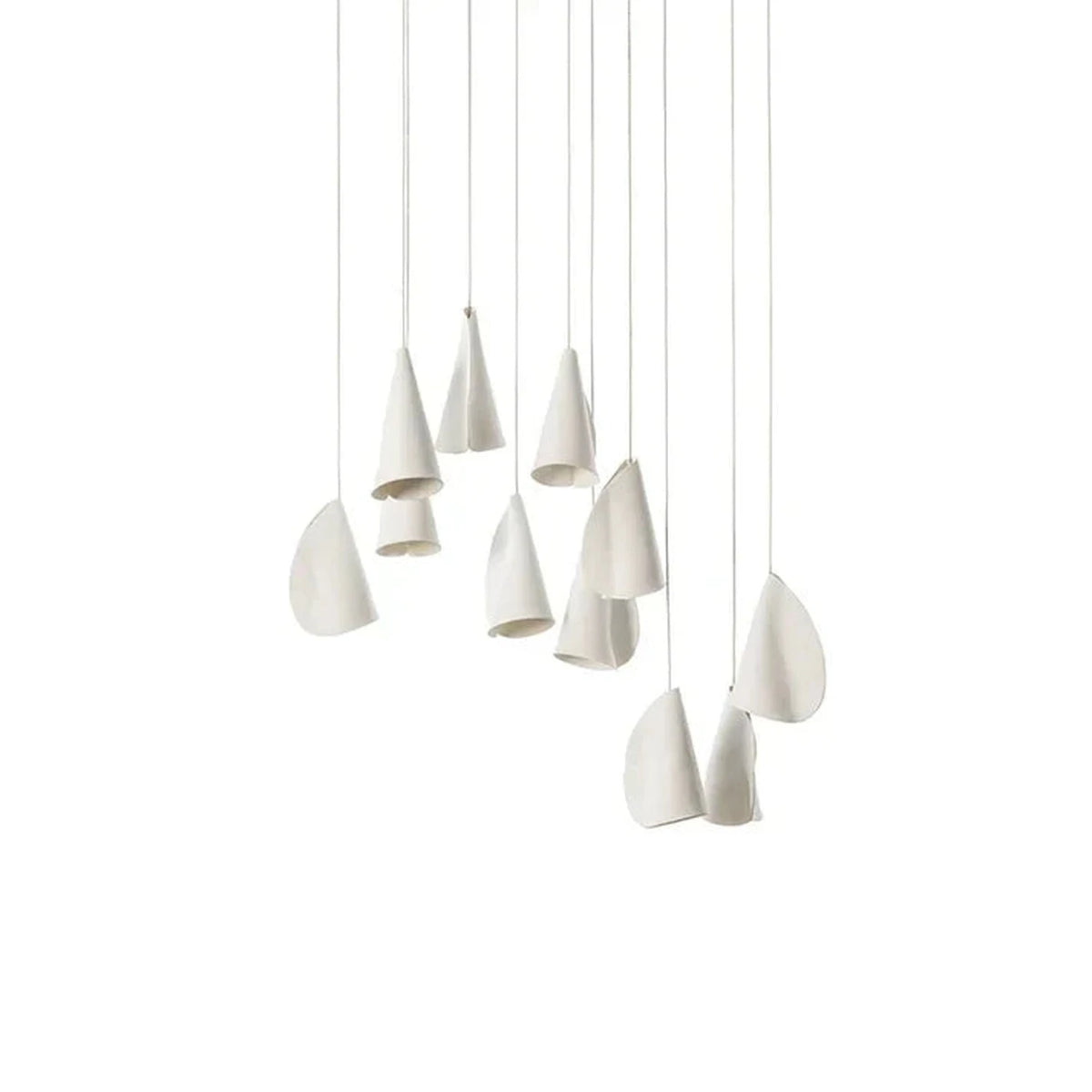 Cascade Petal Chandelier in porcelain for Dining Room light fixture by AUVIELIGHT, 11 heads Long canopy : L 80cm x H 300cm / L 31.5″ x H 118.1″