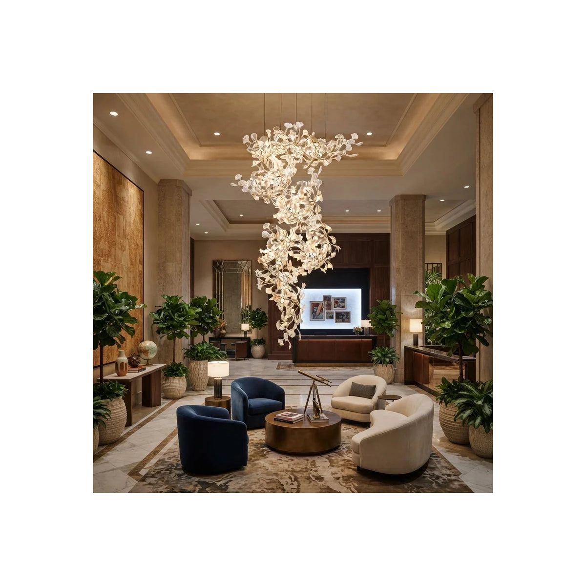 CascadeFlora Ginkgo Leaf Staircase Chandelier light fixture by AUVIELIGHT
