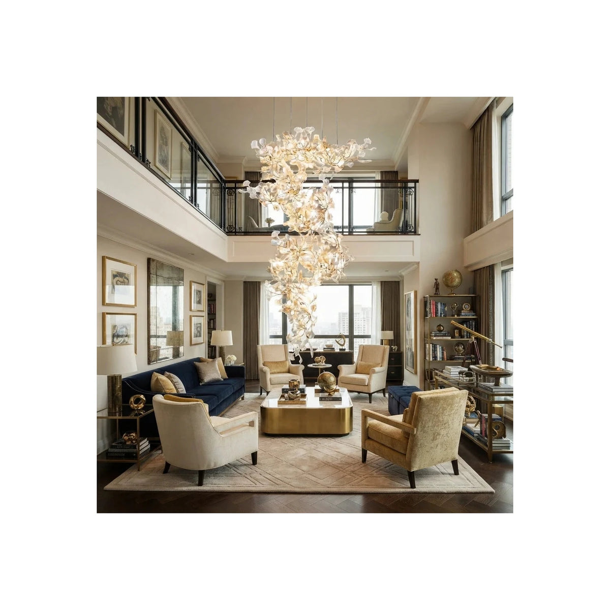 CascadeFlora Ginkgo Leaf Staircase Chandelier light fixture by AUVIELIGHT