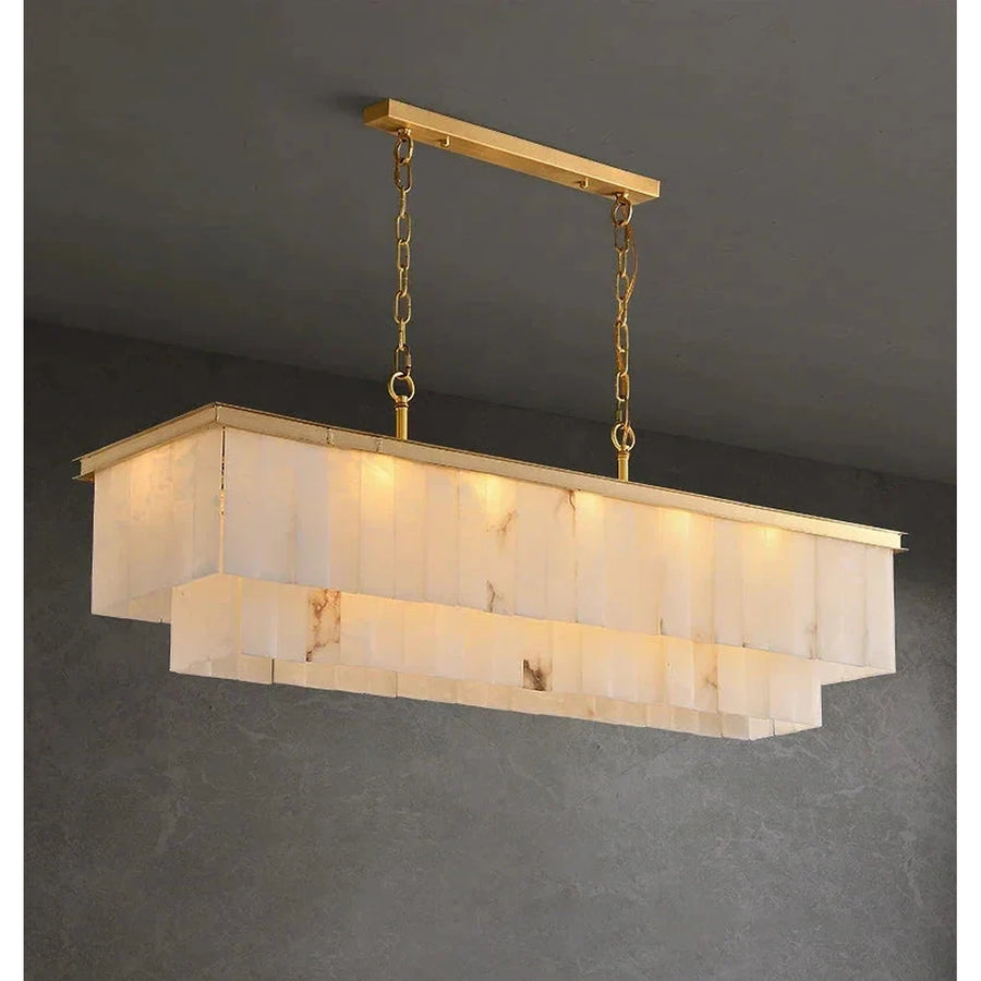 Cascading Linear Chandelier in alabaster for Dining Room light fixture by AUVIELIGHT, L 120cm x W 35cm x H 30cm / ∅ 47.2″ x W 13.8″ x H 12″ /