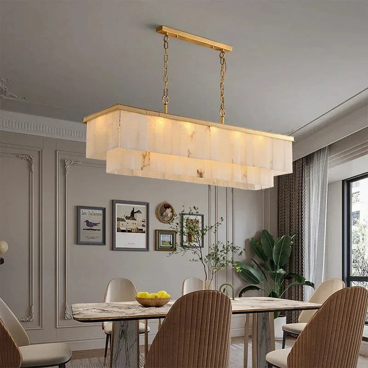 Cascading Linear Chandelier in alabaster for Dining Room light fixture by AUVIELIGHT