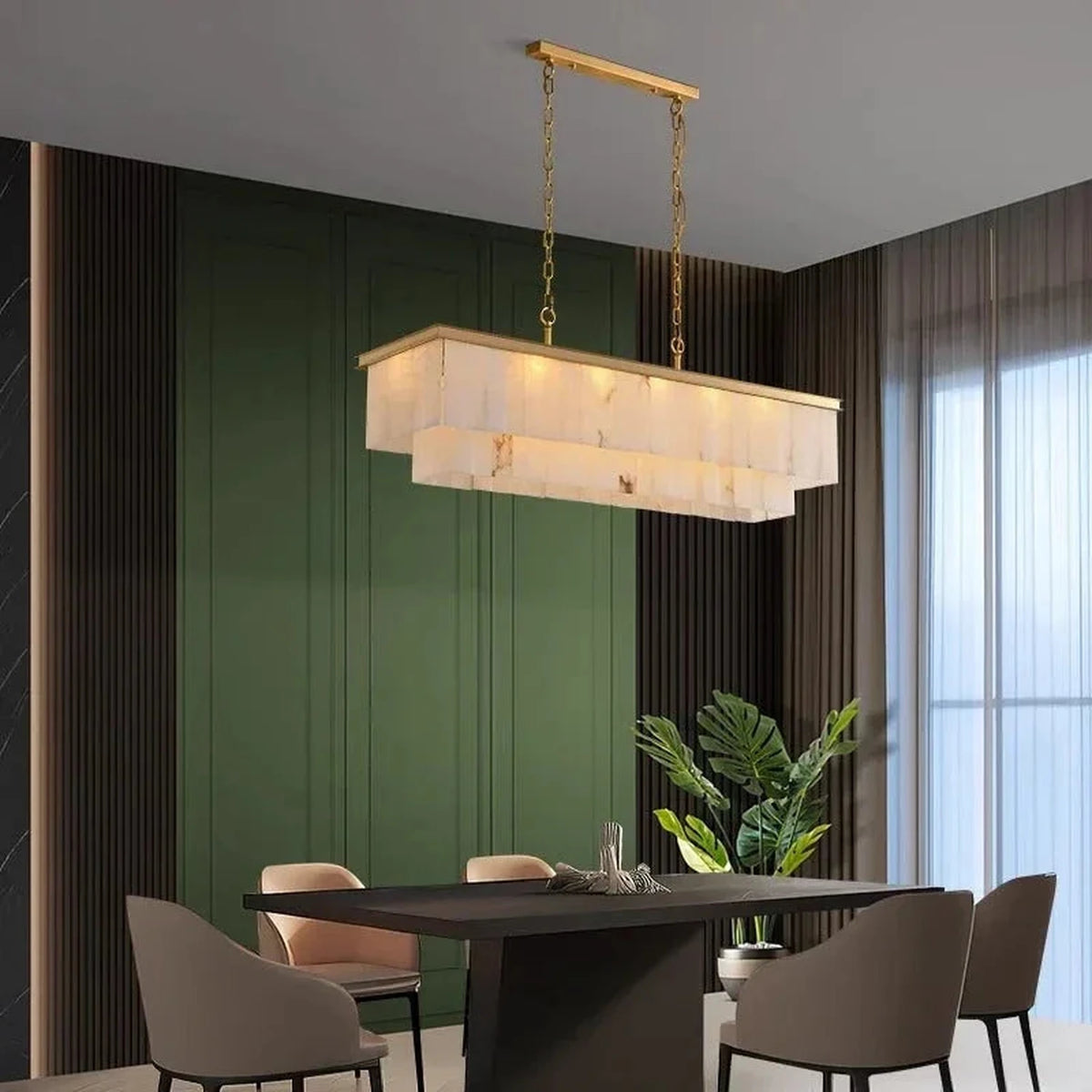 Cascading Linear Chandelier in alabaster for Dining Room light fixture by AUVIELIGHT